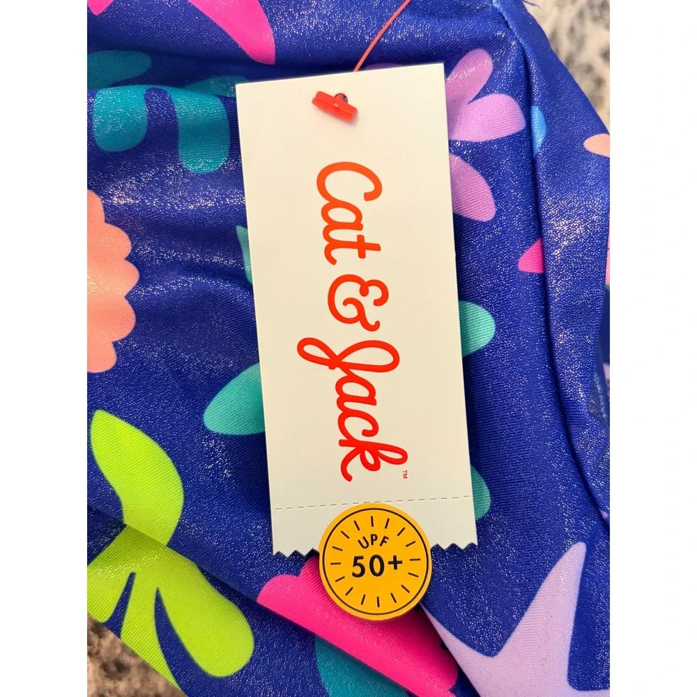 Cat & Jack Shiny Underwater Sea Life UPF50+ 1pc Swim Bathing Suit 6/7 NEW NWT